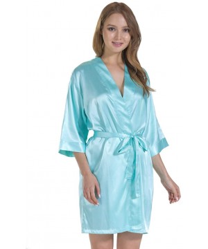 Robes Women's Satin Bride and Bridesmaid Wedding Party Short Kimono Robe - Aqua - CZ187Q45QZK