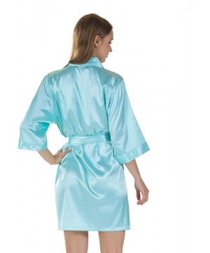 Robes Women's Satin Bride and Bridesmaid Wedding Party Short Kimono Robe - Aqua - CZ187Q45QZK