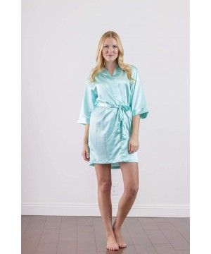 Robes Women's Satin Bride and Bridesmaid Wedding Party Short Kimono Robe - Aqua - CZ187Q45QZK