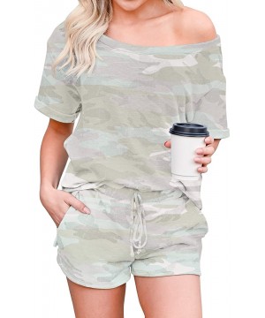 Sets Womens Pajama Sets Camo/Tie Dye Printed Shirt and Shorts Short Sleeve Lounge Set Pj Sets Sleepwear Nightwear - Camo Gree...