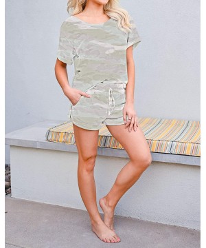 Sets Womens Pajama Sets Camo/Tie Dye Printed Shirt and Shorts Short Sleeve Lounge Set Pj Sets Sleepwear Nightwear - Camo Gree...