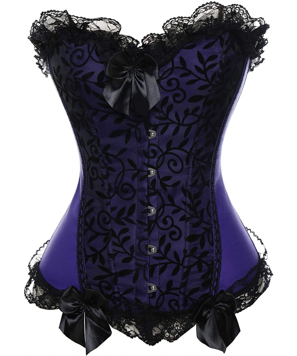 Bustiers & Corsets Womens Sexy Bones Corset Lace Up Overbust Waist Cincher Bustier Top - Purple-6 - CU18H98S3HT