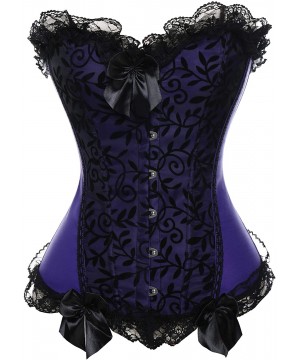 Bustiers & Corsets Womens Sexy Bones Corset Lace Up Overbust Waist Cincher Bustier Top - Purple-6 - CU18H98S3HT