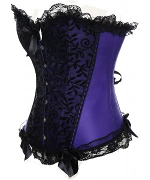 Bustiers & Corsets Womens Sexy Bones Corset Lace Up Overbust Waist Cincher Bustier Top - Purple-6 - CU18H98S3HT