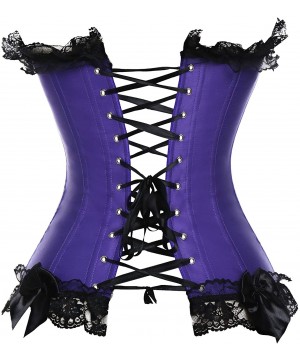 Bustiers & Corsets Womens Sexy Bones Corset Lace Up Overbust Waist Cincher Bustier Top - Purple-6 - CU18H98S3HT