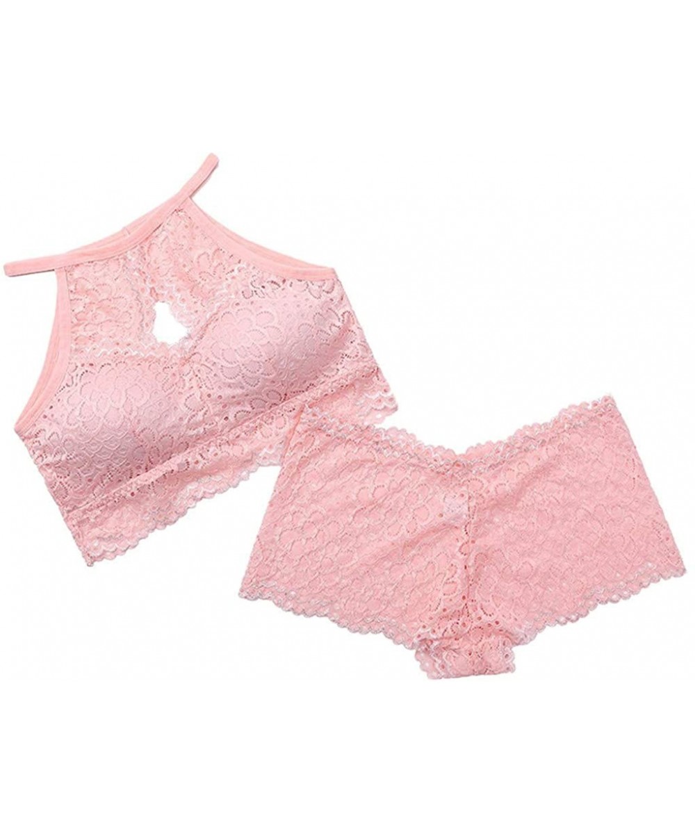 Slips Lace Wireless Bra and Panty Set Women Sexy Briefs Underwear Lingerie Sleepwear - Pink - CQ1947WN0U2