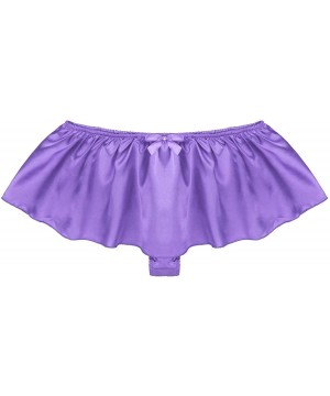 Briefs Mens Crossdress Sissy Lingerie Underwear Satin Ruffled Girlie Skirted Panties Briefs Thong - Purple - C719DLD3N8R