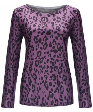 Thermal Underwear Women Leopard Print Slanted Top Loose Casual Long Sleeve Round Neck T-Shirts Blouse - Purple - C319775A926