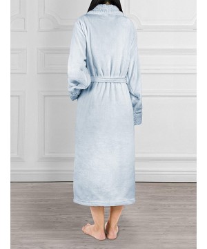 Robes Deluxe Women Fleece Robe with Satin Trim | Luxurious Plush Spa Bathrobe Waffle Design - Light Blue - CO19ED8EZ0E