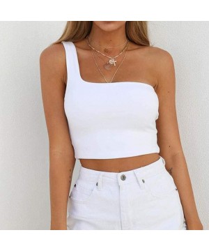 Camisoles & Tanks Tops Womens Ladies Single Shoulder Crop Top Sexy Sport Bra Slim Camis Tank Vest - White - CN18OA4WWD9