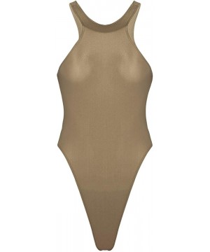 Shapewear Women Cute Smooth High Cut Thong Leotard Stretchy Lingerie Bodysuit - Type a Golden Brown - CB18WMMAS5H