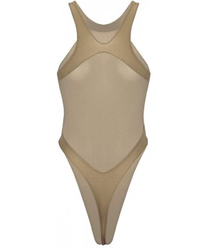 Shapewear Women Cute Smooth High Cut Thong Leotard Stretchy Lingerie Bodysuit - Type a Golden Brown - CB18WMMAS5H