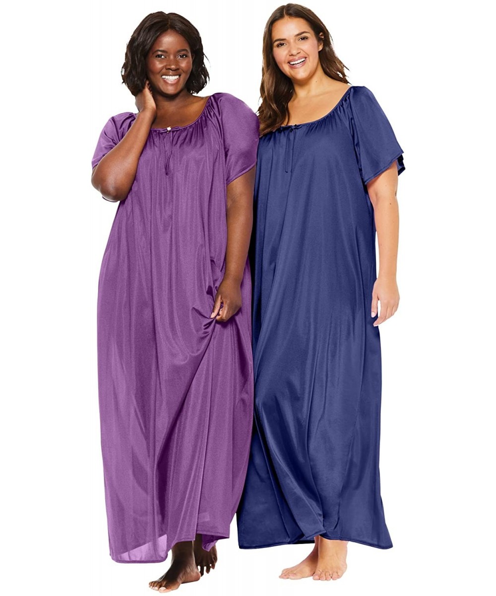 Nightgowns & Sleepshirts Women's Plus Size 2-Pack Long Silky Gown Pajamas - Fresh Berry Ultra Blue (0492) - C51908OZ8ZS