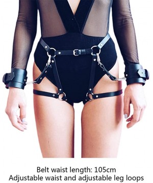 Garters & Garter Belts Womens Sexy Faux Leather Harness Garter Belt Waist Leg Cincher Chain with Cuffs - CZ19E4RDODE