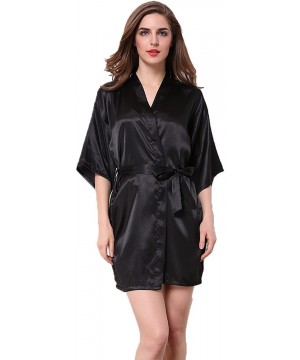 Robes Satin Kimono Wedding Party Getting Ready Robe with Glitters - D-black (Maid of Honor) - C618WWIDD70