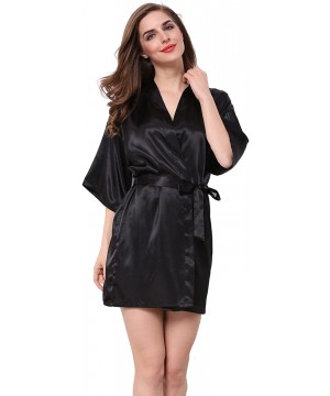 Robes Satin Kimono Wedding Party Getting Ready Robe with Glitters - D-black (Maid of Honor) - C618WWIDD70