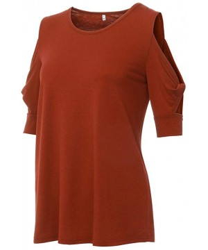 Tops Womens O-Neck Loose Strapless Short Sleeve Solid Casual T Shirt Tops Blouse - Orange - CF195NGWK06