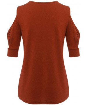 Tops Womens O-Neck Loose Strapless Short Sleeve Solid Casual T Shirt Tops Blouse - Orange - CF195NGWK06