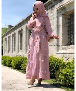 Robes Elegant Muslim Dresses for Women Long Dress Women Abaya Dress Islamic National Robe - Pink - C219DO6O98E