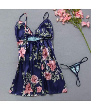 Robes Fashion Sexy Floral Lace Sleepwear Lingerie Temptation Underwear Nightdress - Blue - CH19835KGW8