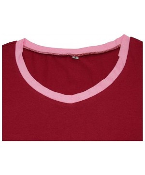 Nightgowns & Sleepshirts Womens Cozy Crewneck Daily Short-Sleeve Contrast Nightwear Sleepwear - Wine Red - C01900M26LM