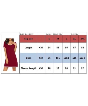 Nightgowns & Sleepshirts Womens Cozy Crewneck Daily Short-Sleeve Contrast Nightwear Sleepwear - Wine Red - C01900M26LM