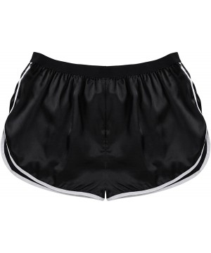 Boxer Briefs Men's Silky Satin Boxer Briefs Casual Summer Lounge Sports Short Pants Underwear - Black - C418KK2YACM