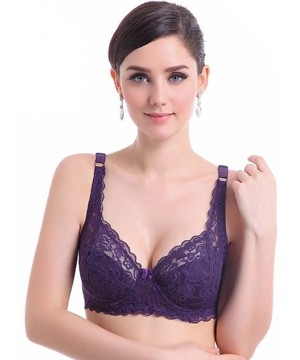 Bras Sexy Bras Women Push Up Deep V Ultrathin Underwire Padded Lace Brassiere Bra - Purple - CL18O8MZDMD