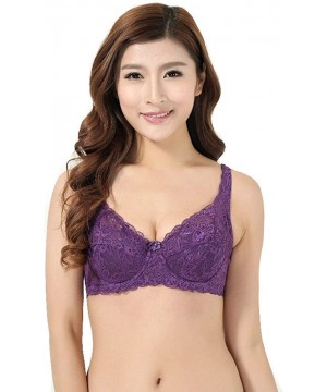 Bras Sexy Bras Women Push Up Deep V Ultrathin Underwire Padded Lace Brassiere Bra - Purple - CL18O8MZDMD