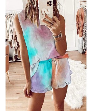 Sets Women's Long Sleeve Tie Dye Ruffle Shorts Pajamas Set Loungewear Nightwear Sleepwear - Sleeveless Multi - CK1989XUYGH