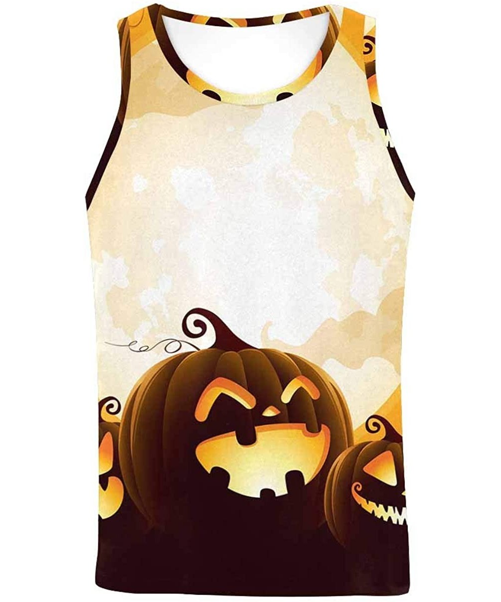 Undershirts Men's Muscle Gym Workout Training Sleeveless Tank Top Pumpkin Under The Moonlight - Multi2 - CV19DLQM7HM