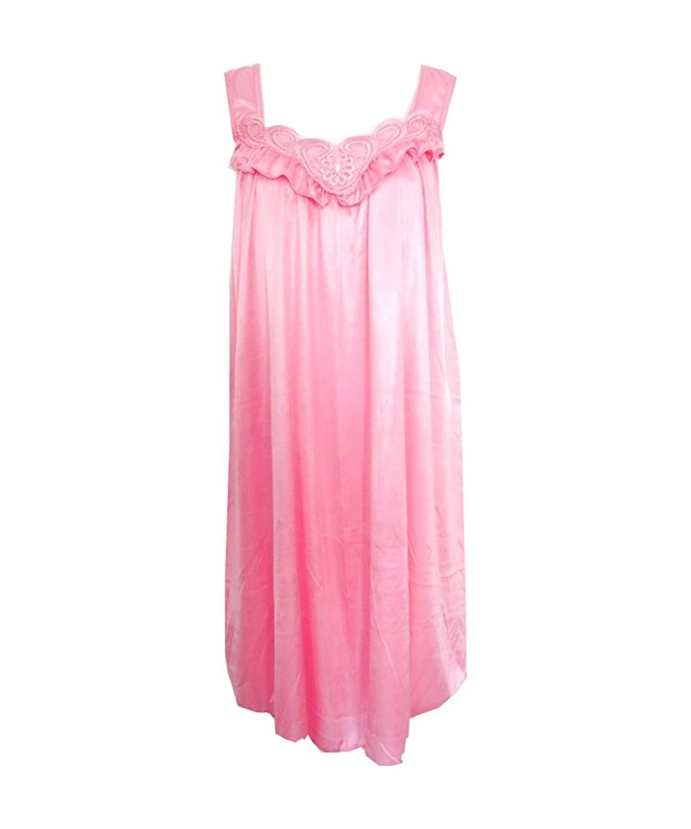 Nightgowns & Sleepshirts Ladies Lace and Ruffle Trim Nylon Gown in 15 Solid Colors Sizes M-3X - Rose - C311CU1ABVL