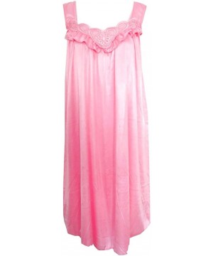 Nightgowns & Sleepshirts Ladies Lace and Ruffle Trim Nylon Gown in 15 Solid Colors Sizes M-3X - Rose - C311CU1ABVL