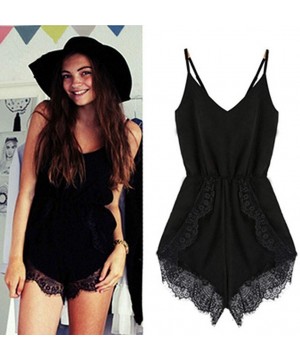 Accessories Sexy Woman Strapless Sleeveless lace Chiffon Jumpsuit Bodysuit - Black - CB198ATUG7D