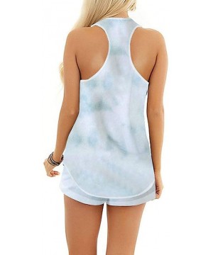 Sets Women's Tie-Dye/Leopard Pajamas Set Pocket Loungewear Set Nightgown Sleepwear Nightwear - Light Blue - CY1996WNYW6