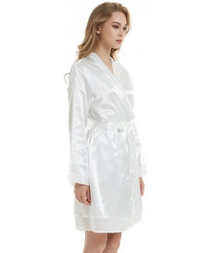 Robes Womens Silky Satin Kimono with Long Sleeves Bathrobe Soft Sleepwear V-Neck Lingerie Wedding Party Robes - White - CF188...