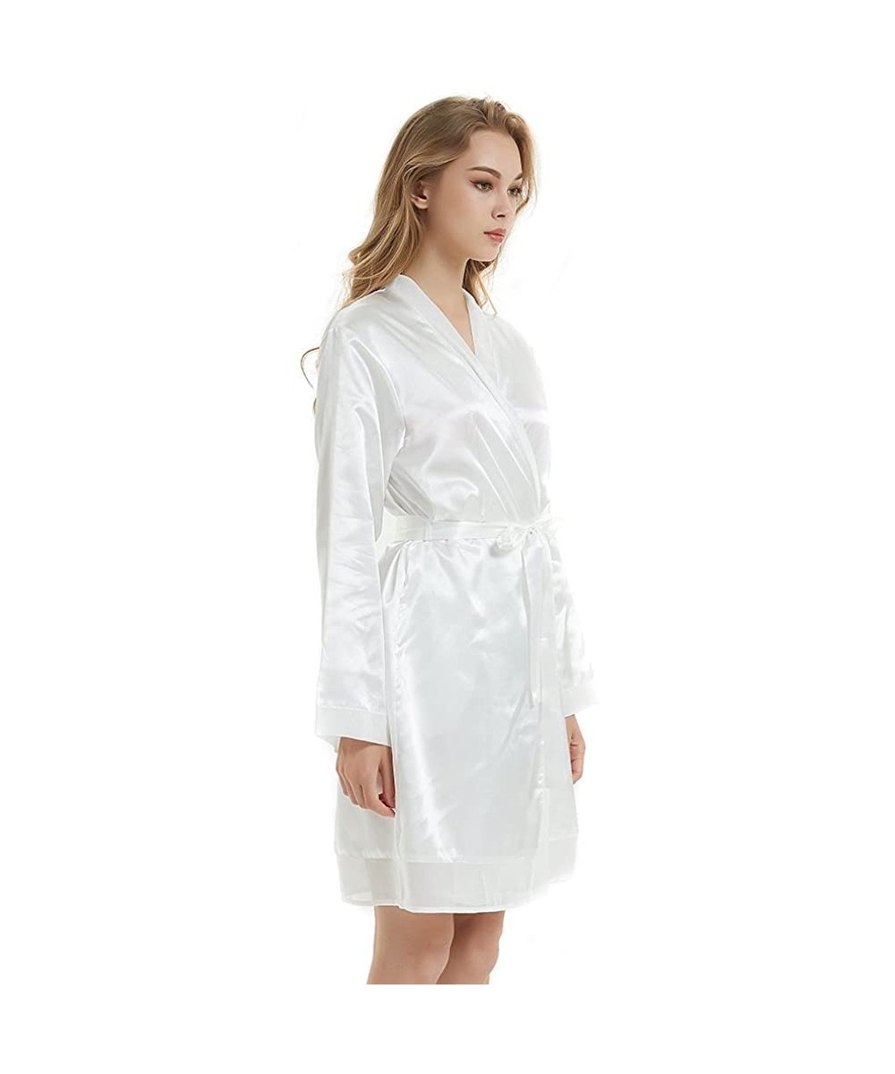 Robes Womens Silky Satin Kimono with Long Sleeves Bathrobe Soft Sleepwear V-Neck Lingerie Wedding Party Robes - White - CF188...