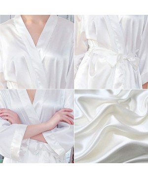 Robes Womens Silky Satin Kimono with Long Sleeves Bathrobe Soft Sleepwear V-Neck Lingerie Wedding Party Robes - White - CF188...