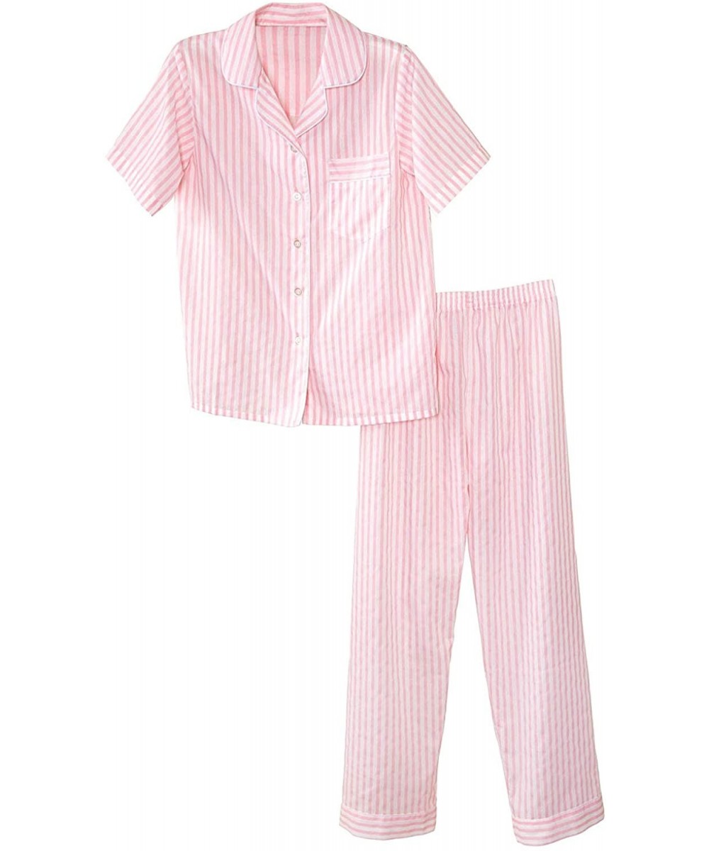 Sets National Woven Striped Pajamas- Aqua- 1X - Womens Short Sleeve- Womens Short Sleeve - Pink - CB11F0ZSW7F