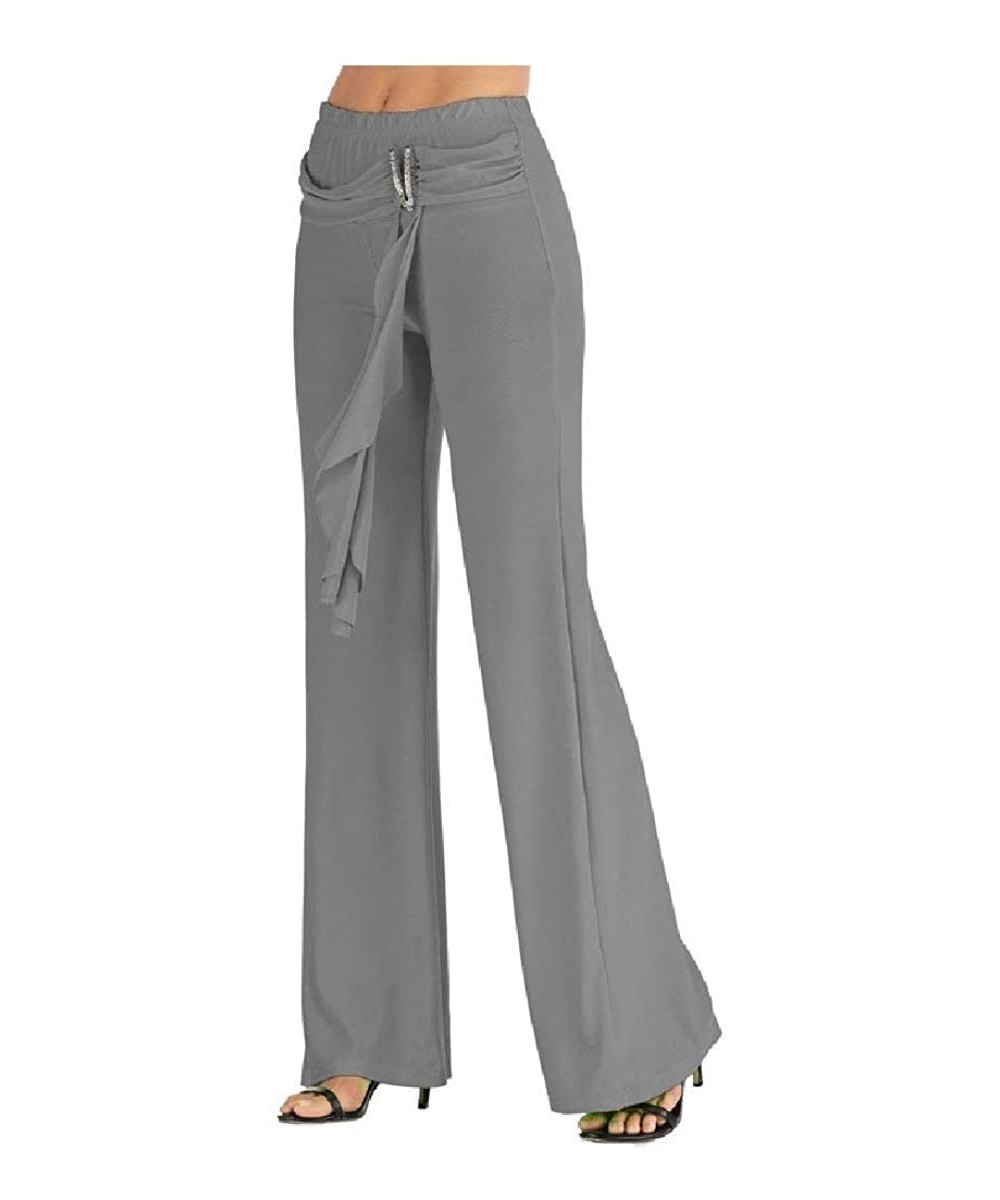 Bottoms Womens Oversized Long Pants Belted Slim Solid Palazzo Lounge Pant - Grey - C619C8Y9T9T