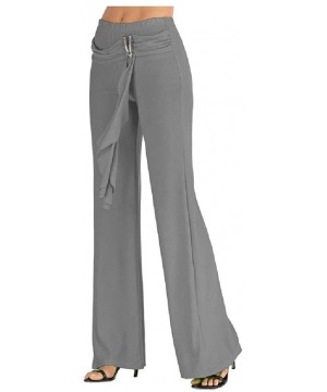 Bottoms Womens Oversized Long Pants Belted Slim Solid Palazzo Lounge Pant - Grey - C619C8Y9T9T