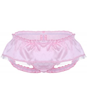 G-Strings & Thongs Men's Shiny Satin Ruffled Sissy Pouch Skirted Panties Thongs Jockstraps Underwear Lingerie - Pink - C119CS...