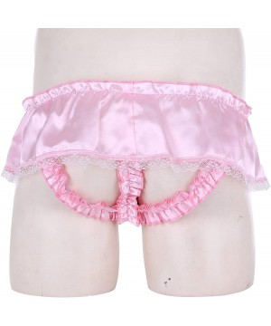 G-Strings & Thongs Men's Shiny Satin Ruffled Sissy Pouch Skirted Panties Thongs Jockstraps Underwear Lingerie - Pink - C119CS...