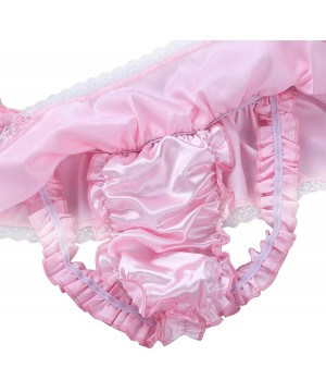 G-Strings & Thongs Men's Shiny Satin Ruffled Sissy Pouch Skirted Panties Thongs Jockstraps Underwear Lingerie - Pink - C119CS...