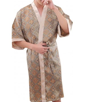 Robes Men's Printed Bathrobe Short Sleeve Kimono Comfort Satin Loungewear Robe - 28 - C518T02XDYZ