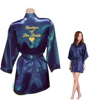 Robes Wedding Party Robes Satin Bathrobe Short Style Glitter Pattern Print Navy Blue mother of the Bride Glod Glitter - C418M...