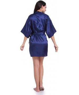 Robes Wedding Party Robes Satin Bathrobe Short Style Glitter Pattern Print Navy Blue mother of the Bride Glod Glitter - C418M...