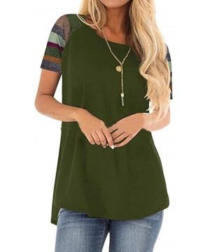 Sets Womens Tops Long Sleeve Tunic Crew Neck Loose Tee Tops Blouses with Stripe - B-olive - CL18QONTYNU