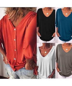 Shapewear Womens Tops-Women Fashion V Neck Three Quarter Sleeve Loose Casual Solid Summer T Shirts - Blue - C718SMZEHZN