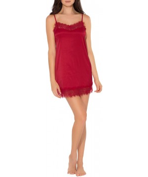 Nightgowns & Sleepshirts Women's Satin & Lace Slip Dress - No No Red - CI18KC7CNQO